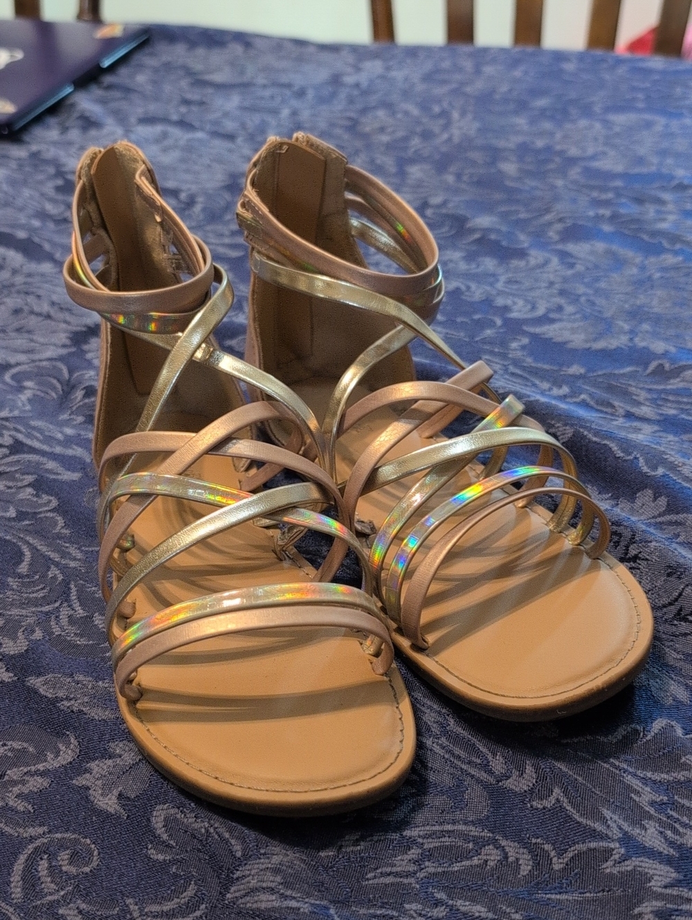 Girl's Strappy Metallic Beige Gladiator Sandals